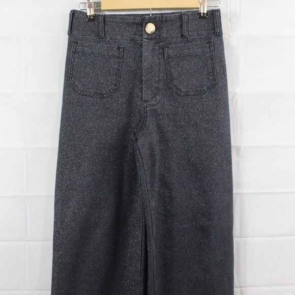 Maeve Jeans Womens 25 The Colette Sparkle Denim Cropped Wide Leg Black Pockets - Picture 5 of 16
